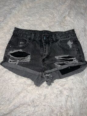 Distressed Black Denim Shorts